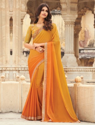 Party wear and festive look bright yellow satin saree