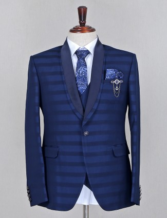 Party wear blue color checks style coat suit for mens