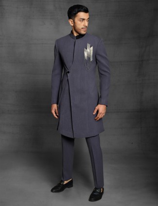 Party wear navy hue terry rayon indo western for men’s
