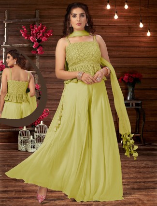 Pastel green punjabi style palazzo suit in georgette