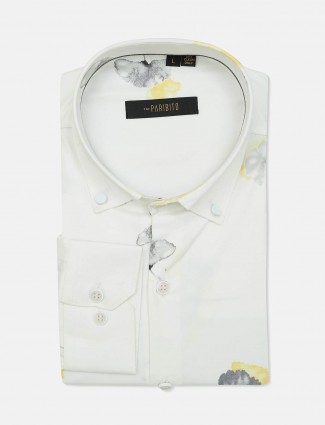 Patibito white printed mens formal shirt