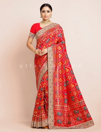 Patola silk red wedding function saree