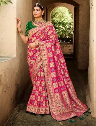 Patola silk saree for wedding functions in charming magenta