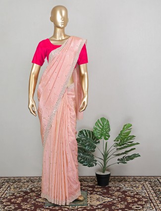 Peach attirable designer wedding wear silk saree