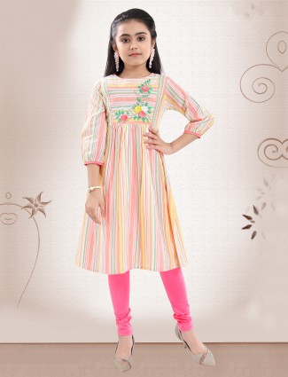 Peach cotton festive wear salwar kameez