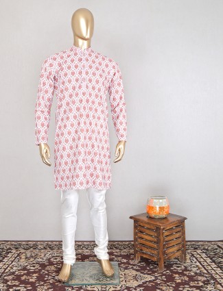 Peach hue cotton kurta suit for mens