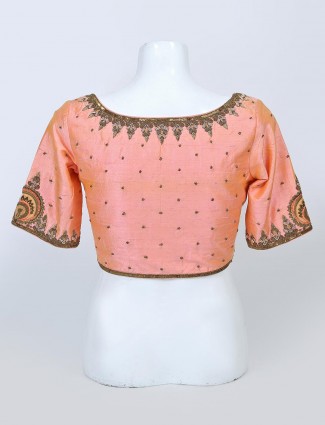Peach raw silk designer blouse
