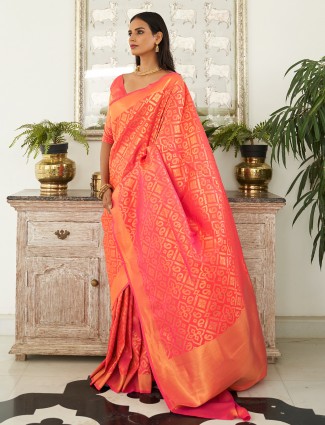 Peach special banarasi silk wedding ceremonies saree