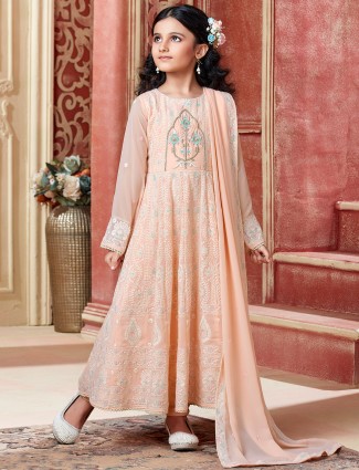 Peach thread inflated anarkali suit