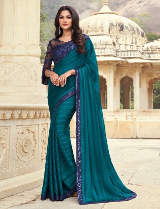 Peacock blue amazing festive and party sari in chiffon