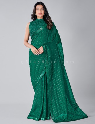 Peacock green pleasant reception events saree with ready made blouse