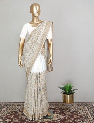 Pearl white alluring wedding look saree in silk