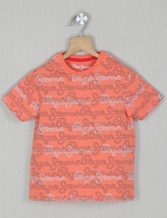 Pepe jeans orange shade printed casual t-shirt