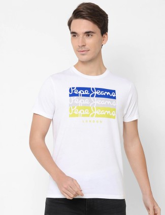 Pepe Jeans printed white cotton slim fit T-shirt