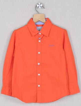 Pepe solid orange casual shirt for boys