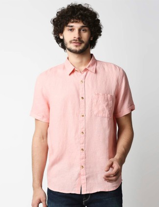 Pepe solid peach casual shirt in cotton