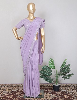 Periwinkle violet amazing silk sari with ready made blouse