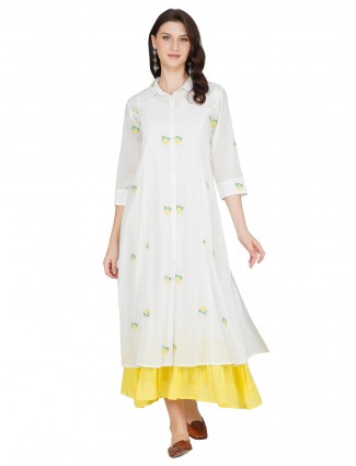 Pine yellow casual wear cotton kurti for women