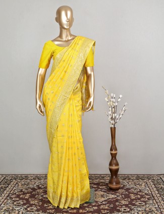 Pineapple yellow latest designer wedding events dola silk saree
