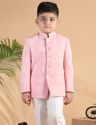 Pink checks terry rayon jodhpuri boys coat suit
