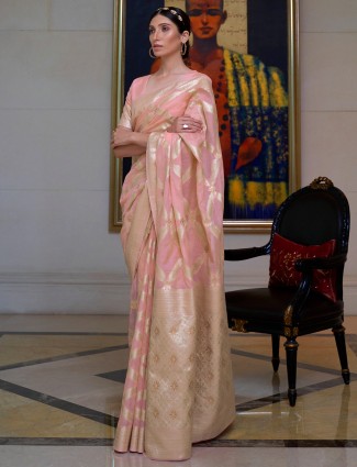 Pink color cotton silk fabric wedding saree