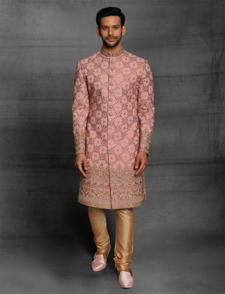 Pink color silk sherwani for weddings
