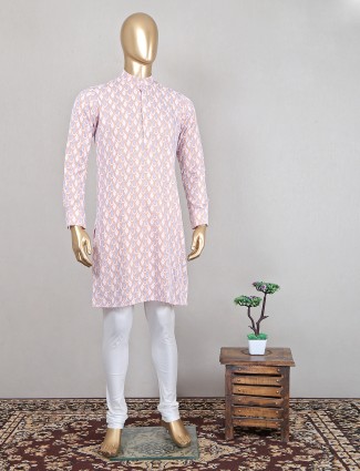 Pink cotton festive wear kurta set