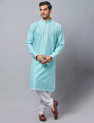 Blue cotton kurta for men