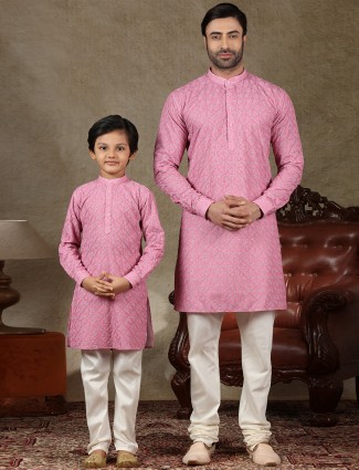 Pink cotton kurta suit special for father and son