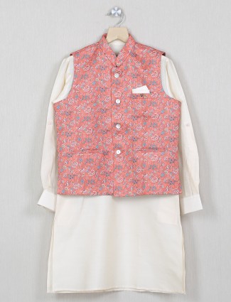 Pink cotton silk designer waistcoat set for boys