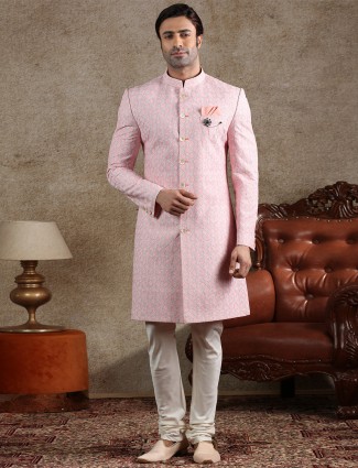 Pink cotton silk indo western for party