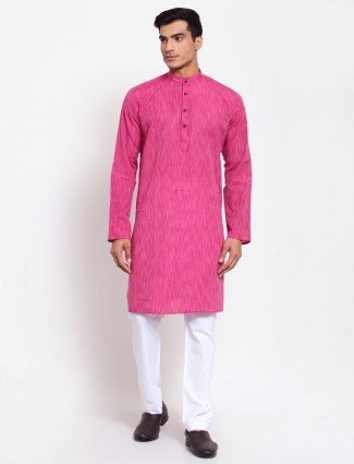 Pink festive wear cotton kurta suit for men