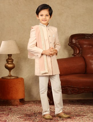 Pink georgette fabric boys sherwani for wedding