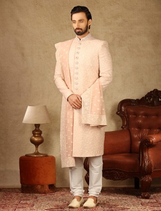 Pink georgette fabric sherwani for wedding