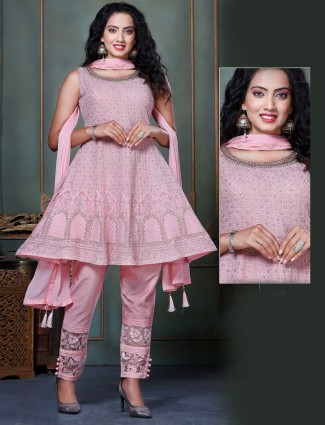 Pink georgette wedding occasions pant suit