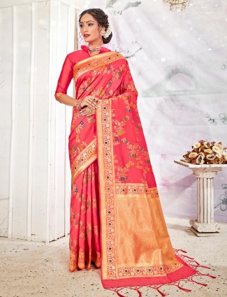 Pink handloom banarasi silk saree for wedding days