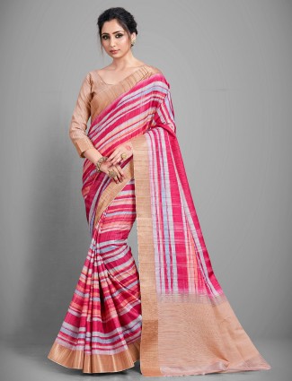 Pink handloom festive wear cotton sari