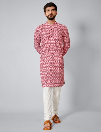 Pink hue festive wear cotton silk kurta set