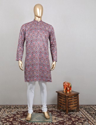 Pink kurta suit in cotton silk for mens