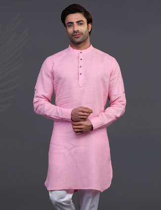 Pink linen mens kurta for festive days