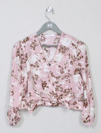 Pink printed casual top for women