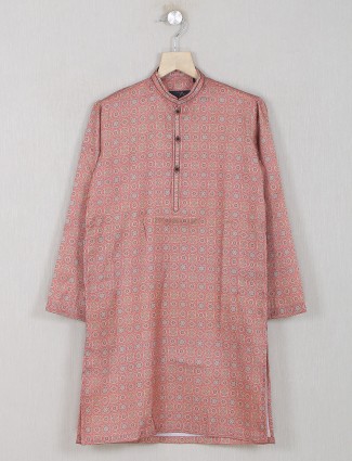 Pink printed cotton kurta suit for boys