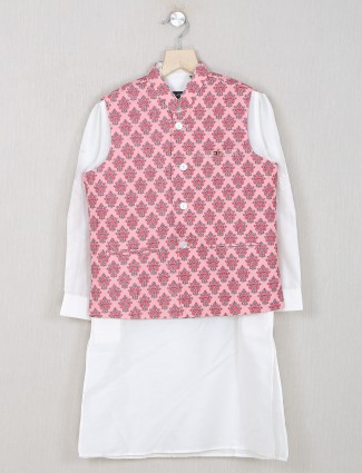 Pink printed silk fabric waistcoat set for boy