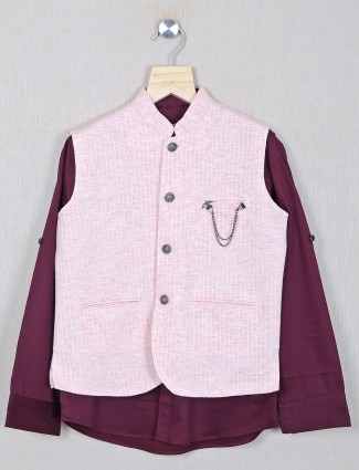 Pink shade party wear waistcoat for boys