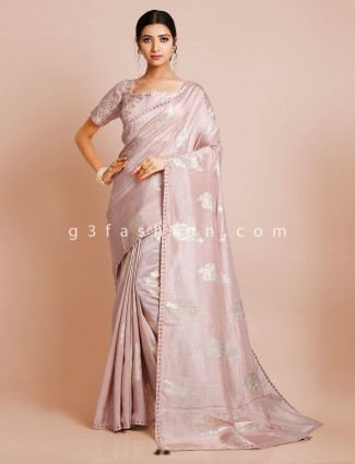 Pink silk sari for wedding with ready made blouse