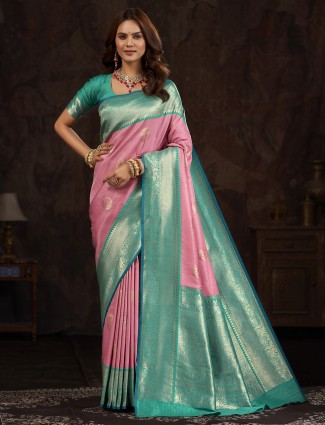 Pink silk banarasi saree for wedding