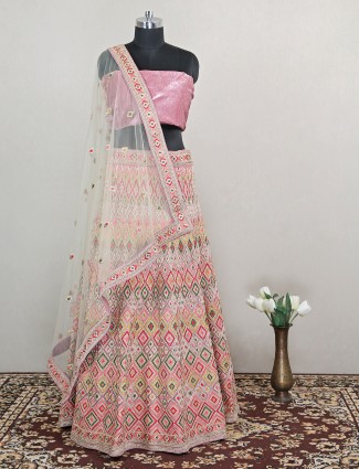 Pink silk bridal wear semi stitched lehenga choli