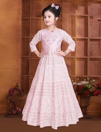 Pink silk designer gown in cotton