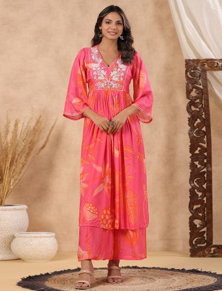 Pink silk printed palazzo set for casual