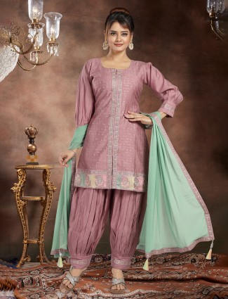 Pink silk punjabi style salwar suit